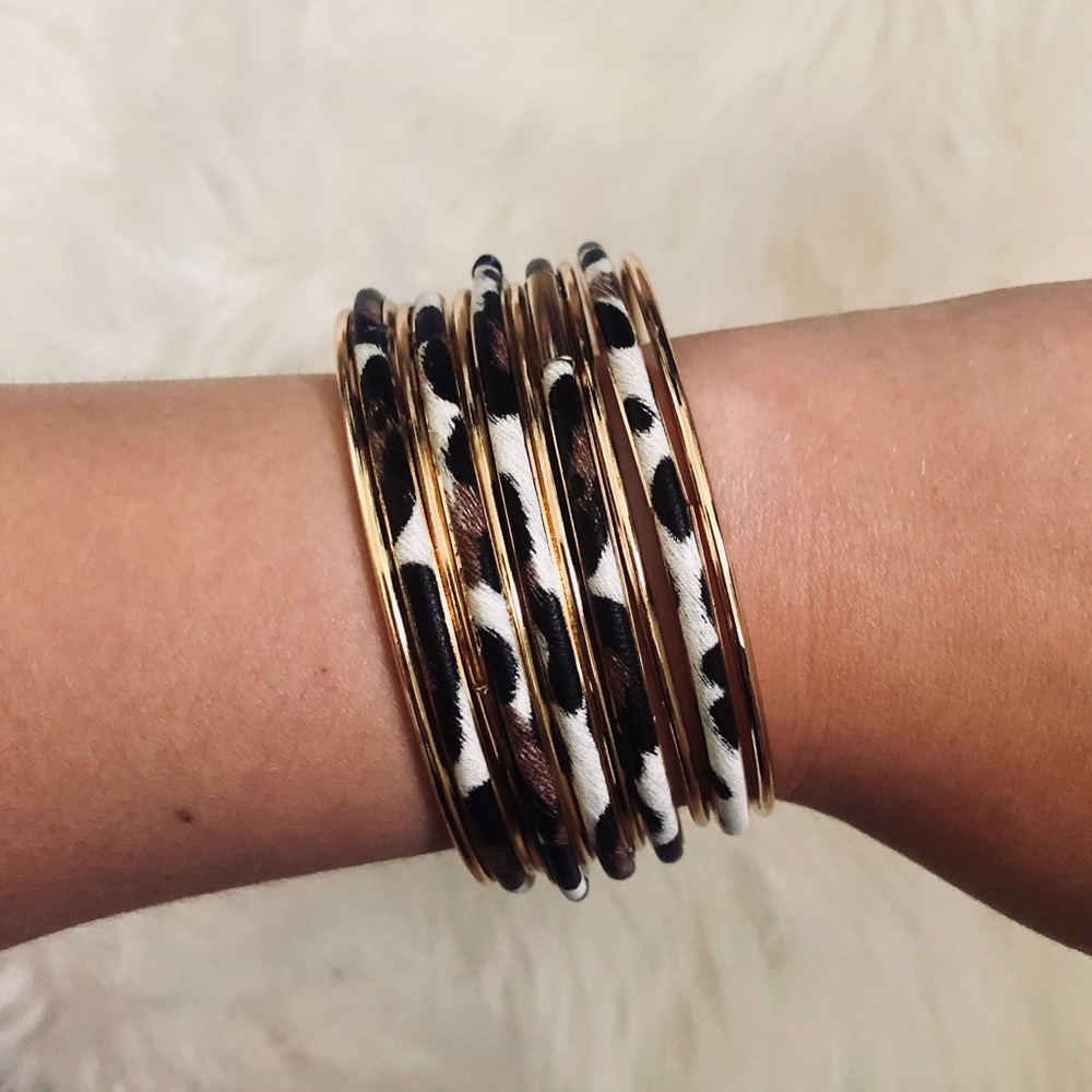 Cheetah and Gold Bangle Set